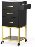 OmySalon Beauty Salon Storage Trolley Cart, Salon Station for Stylist, Wooden Hair Cabinet with Dryer Holder & Drawer, Hairdressing Tools Organizer Equipment for Spa Barbershop Lash Tattoo, Black by OmySalon