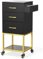 OmySalon Beauty Salon Storage Trolley Cart, Salon Station for Stylist, Wooden Hair Cabinet with Dryer Holder & Drawer, Hairdressing Tools Organizer Equipment for Spa Barbershop Lash Tattoo, Black by OmySalon