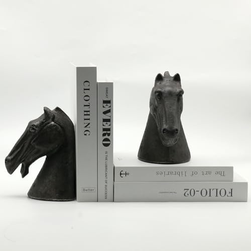 Lukitas Black Horse Head Decorative Bookends Weighted Non-Slip, Resin 7.5'' - Image 4