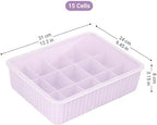 Cetomo 15 Cells Plastic Underwear Sock Drawer Organizer with Lid, Lidded Storage Box with Dividers for Bras and Socks, Basket for Closet, Stackable, Pink, 15 Compartments (31 x 24 x 8 cm) - Image 3