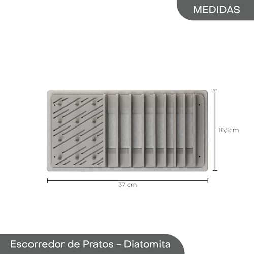 Lyor Dish Drying Rack with Diatomite Stone Mat, Countertop Drainer for Plates, Cups and Utensils, Gray, Absorbent Drying Tray for Kitchen Countertop, Space-Saving Design 14.5 x 6.5 x 1.6 in - Image 6