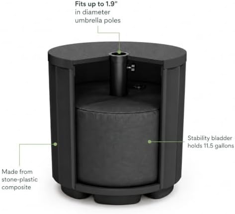 Umbrella Side Table with Hole, Weighted Umbrella Base, Black - Image 4