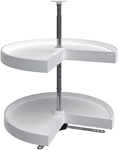 Rev-A-Shelf 24" Pie-Cut Dual Tier Plastic Lazy Susan Organizer for Diagonal Corner Base Cabinets, Rotating Shelves for Kitchen Organization, 24" W x 14.38" D x 26" H, White, LD-2942-24-11-1 by Rev-A-Shelf