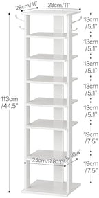 HOOBRO 8 Tiers Vertical Shoe Rack, Wooden Shoe Storage Organizer with Hooks, Narrow Shoe Tower for 8 Pairs, Space Saving, for Entryway, Living Room, Bedroom, White WT07XJ01G1 - Image 3