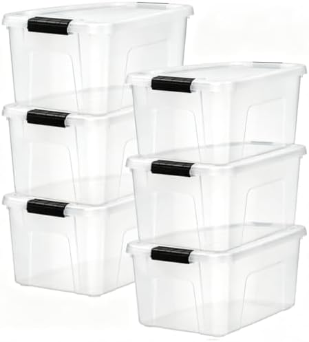 20 Quart Plastic Stackable Storage Totes with Lids, Totes, Clear, 6 Pack by Unknown