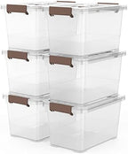 WYT 6-Pack Clear 7 Quart Storage Latch Box/Bins, Plastic Stackable Latching Box with Brown Handle and Lid, Multi-Purpose, 7 Litre by WYT