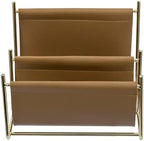 MyGift 2 Slot Modern Mail Holder, Deluxe Brass Tone Metal and Toffee Brown Leatherette Sling Entryway or Desktop Tabletop Letter Sorter - Image 6
