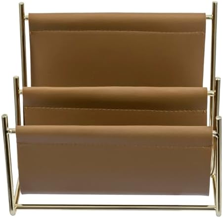 MyGift 2 Slot Modern Mail Holder, Deluxe Brass Tone Metal and Toffee Brown Leatherette Sling Entryway or Desktop Tabletop Letter Sorter - Image 6