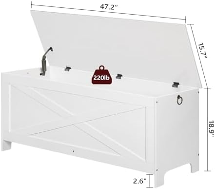 MAHANCRIS 47.2" Storage Chest with Lid, Storage Bench with Safety Hinges - Image 3