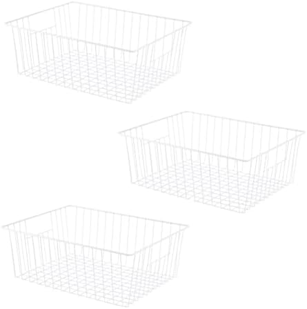 16" L x 12" W Wider Freezer Storage Organizer Baskets Container, Metal Wire Chest Upright Refrigerator Divider Bins with Built-in Handles for Cabinet, Pantry, Closet, Kitchen（3 Pack） by Y.Z.Bros