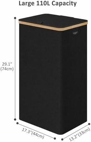 IEGrow Laundry Hamper with Lid,85L Laundry Basket with Mesh Bags,Black - Image 2
