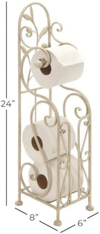 Deco 79 Metal Scroll Toilet Paper Holder with Space to Hold 3 Rolls, 8" x 6" x 24", Cream - Image 3