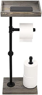 MyGift Freestanding Toilet Paper Holder Stand with Rustic Wood Shelf by MyGiftHome