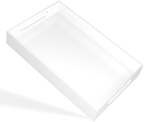 White Tray 15×10" with Cut Handles - Spill Proof Decorative Tray is an Ideal Countertop Organizer for Living Rooms, Ottoman Coffee Tables, Offices, Kitchens & Serving Guests by Unknown