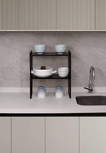 Nxconsu Stackable Cabinet Shelf Organizer 2 Pack, Wide Tall Black - Image 2