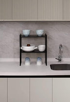 Nxconsu Stackable Cabinet Shelf Organizer 2 Pack, Wide Tall Black - Image 2