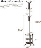 Coat Rack Freestanding with Umbrella Stand Coat Rack Stand with 12 Hooks Metal Coat Tree Coat and Hat Hanger Jacket Entryway(Brown) - Image 7