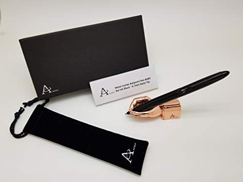 ACELY Executive Glossy Black Ball Point Pen with Hand Shape Pen Holder Metal Art Craft Paperweight for Desktop Organizer Pen Stand Decoration - Pen & Holder Set (Black & Rose Gold) - Image 4