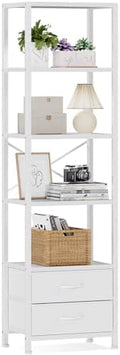 Furnulem 5-Tier Corner Shelf,Tall Narrow Bookshelf with Drawers,White by Furnulem