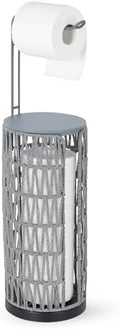 Trongee Boho Toilet Paper Holder with Storage，3 Rolls of Freestanding Toilet Paper Roll Holder Stand,Wicker Tissue Holder for Bathroom,Rattan Sturdy Bathroom Decor Farmhouse Toilet Paper Storage-Grey by Trongee