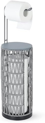 Trongee Boho Toilet Paper Holder with Storage，3 Rolls of Freestanding Toilet Paper Roll Holder Stand,Wicker Tissue Holder for Bathroom,Rattan Sturdy Bathroom Decor Farmhouse Toilet Paper Storage-Grey by Trongee
