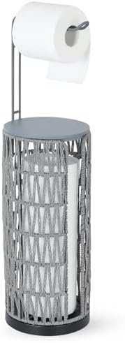 Trongee Boho Toilet Paper Holder with Storage，3 Rolls of Freestanding Toilet Paper Roll Holder Stand,Wicker Tissue Holder for Bathroom,Rattan Sturdy Bathroom Decor Farmhouse Toilet Paper Storage-Grey by Trongee