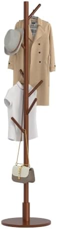 VECELO Coat Rack Freestanding, Entryway Hanger Stand, Umbrella Holder, Hall Tree With Hooks, Floor Standing Tree Stand,Walnut by VECELO