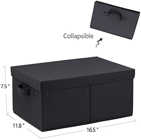 HOONEX Storage Bins with Lids for Organizing, Pack of 2, Storage Boxes with 2 Carrying Handles and Sturdy Heavy Cardboard, 16.5" L x 11.8" W x 7.5" H for Shoes, Books, Clothes, Black - Image 7