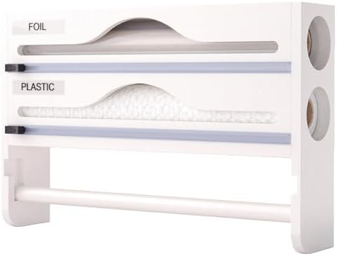 Plastic Wrap Dispenser with Cutter, 1 Pack Wooden Foil and Cling Film Organizer, Wall Mounted Multi Grid Roll Holder Box for Kitchen Drawer Countertop Organization - Image 7