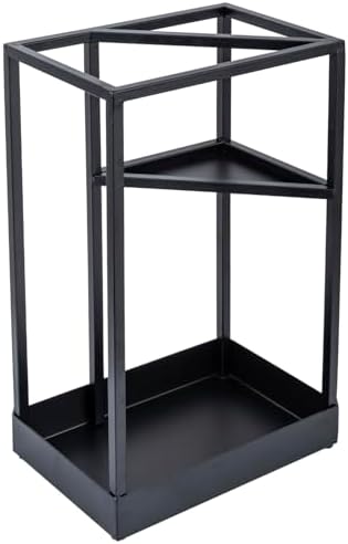 MyGift 20 Inch Tall Modern Brass Tone Metal Geometric Freestanding Entryway Umbrella Rack or Cane Holder with Shelf for Small Umbrellas and Bottom Drip Tray (Black-Large) - Image 6
