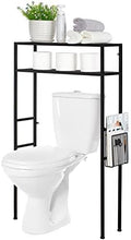 MyGift 2-Tier Over The Toilet Storage Rack, Over Toilet Bathroom Organizer, Freestanding Above Toilet Shelf with Removable Magazine Holder Basket, Black Metal Cabinet for Laundry Space Saver by MyGiftHome