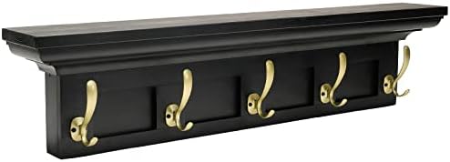 EXCELLO GLOBAL PRODUCTS Black 34" Coat Rack with 5 Gold Hooks: Ready to Hang Entryway Coatrack for Organization of Jackets, Hats, Scarves, Keys & Purses (Black) - Image 2