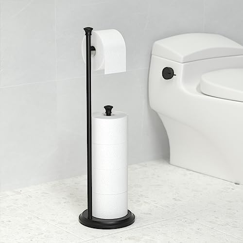 Toilet Paper Holder Free Standing, Black Toilet Paper Holder, Bathroom Storage for 5 Mega Rolls, 27.6”H - Image 6