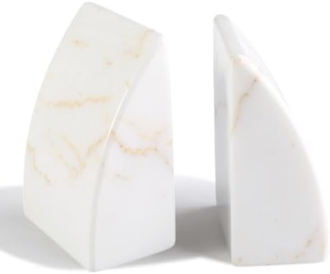 Koville Marble Bookends for Shelves, Large Bookends for Heavy Books, Natural Stone Book Stopper for Books CD Movies, Aesthetic Decorative Book Ends (Golden Calacatta) by Koville