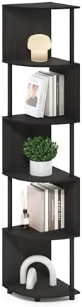 Furinno ECON Corner Shelf, 5-Tier Corner Book Shelf, Zigzag Storage Shelves, Display Rack, Bookshelf, for Organization and Storage, Living Room, Home Office, Espresso by Furinno-FitsYourSpaceFitsYourBudget