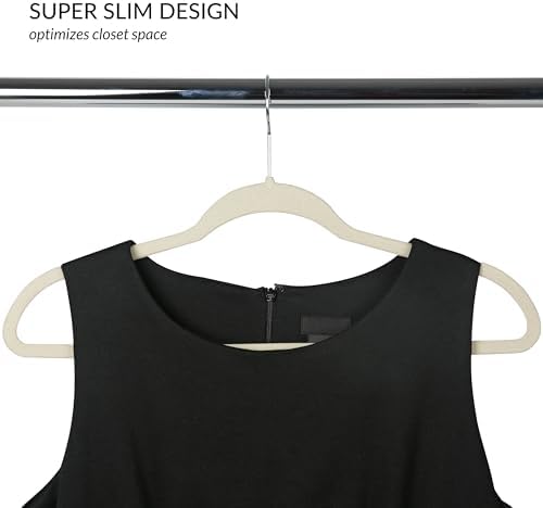Simplify Slim Velvet Clothes Hangers | 100 Pack | Non-Slip | Shirts | Suit | Pants | Dresses | Garments | Closet Storage & Organization | Durable | Ivory - Image 3