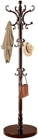 Wooden Coat Rack Freestanding, Solid Wood Coat Rack Stand with 14 Hooks, Vintage Heavy Duty Standing Coat, Sturdy Jacket Hanger Tree Stand for Corner, Office, Entryway by coatrackfreestanding