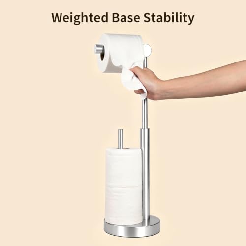 YUMORE Toilet Paper Stand with Storage & Weighted Base, Brushed Nickel - Image 3