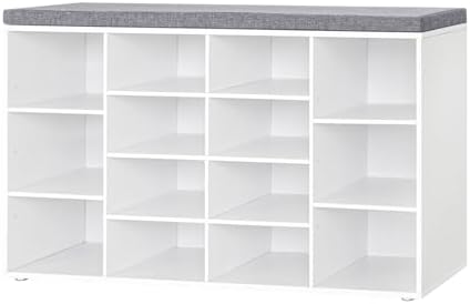 DINZI LVJ Shoe Storage Bench with Cushion, 14-Cubby Shoe Rack with Seat by DINZILVJ