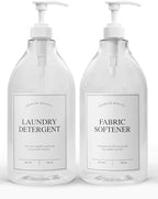 Calindiana Modern Farmhouse Liquid Laundry Detergent and Fabric Softener Dispenser for Laundry Room Decor and Organization, PET Plastic Landry Soap Containers with Water Resistant Labels, Clear 64oz by Calindiana