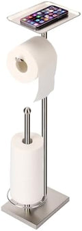 Toilet Paper Holder with Tray At the Top, Heavy-Weighted Stainless Steel Base No Wobbly, Freestanding Toilet Paper Rolls Stand, Hold Extra 3 Paper Rolls On the Base (Brushed Nickel) by Sfemn