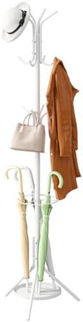 Coat Rack Freestanding Entryway Hanger Stand, Umbrella Holder, Hall Tree With 12 Hooks, Floor Standing Metal Tree Stand, White by Wieghda