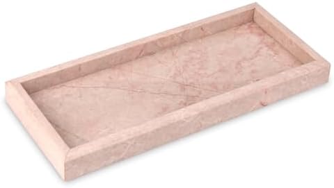 Marble Bathroom Vanity Tray, Pink/Cream Rose, 12"x 5" x1.2" by HESHIBI