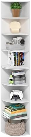 Furinno ECON Corner Shelf, 8-Tier Corner Book Shelf, Storage Shelves, Display Rack, Bookshelf, for Organization and Storage, Living Room, Home Office, White by Furinno-FitsYourSpaceFitsYourBudget