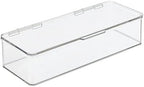 mDesign Long Plastic Kitchen Pantry/Fridge Storage Organizer Box Containers with Hinge Lid for Shelves or Cabinets, Holds Food, Snacks, Seasoning, Condiments, Flatware, Utensils, 2 Pack, Clear by mDesign
