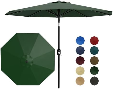 Garvee Patio Umbrella 9 ft, Table Umbrella Outdoor Patio UV Protection with Crank Lift & Push Button Tilt, 8 Sturdy Ribs for Yard, Deck, Pool -Dark Green by Garvee