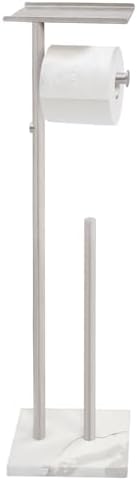GZILA Toilet Paper Holder Stand with Shelf, Marble Base Heavy Free Standing Toilet Paper Double Roll Holders SUS304 Stainless Steel Brushed Nickel, Storages 4 Reserve Rolls Dispenser by GZILA