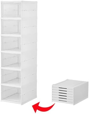 FUYUN Plastic Shoe Organizer - Stackable and Foldable 6-Tier Shoe Boxes for Closet, Clear and Space-Saving Sneaker Containers, No Assembly Required by FUYUN