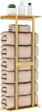 STWWO Bathroom Towel Storage Rack for Bathroom, 30 inch Towel Racks Wall Mounted with Shelf Can Holds 6 Large Towels, Wall Towel Rack for Rolled Towels, Gold by STWWO