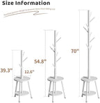 Freestanding Coat Rack with Umbrella Organizer Tray Bamboo Coat Tree Rack with 8 Hook Stand for Clothes Bag Hats Entryway Hanger Stand (Umbrella Tray, White) - Image 2